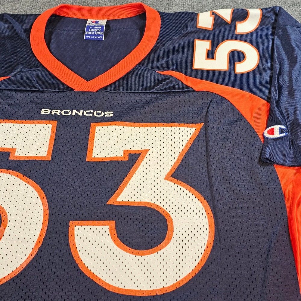 Vintage Denver Broncos NFL Bill Romanowski 53 Champion Mens XL/48 Blue Jersey